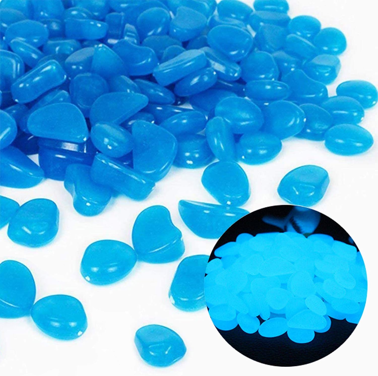 Aquarium Fish Items - Aquarium-Felsen leuchten blaue Kieselsteine für Garten,